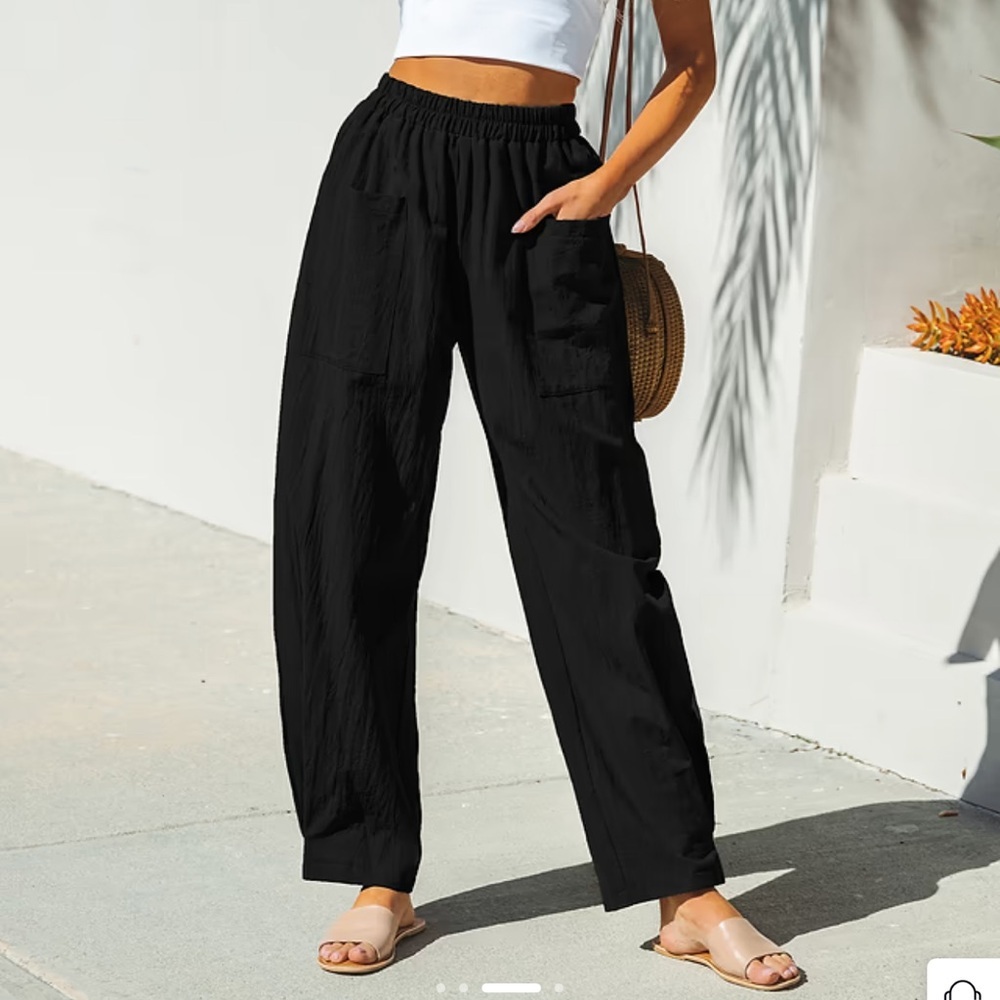 Cupshe women's NWT Black elastic waist tapered legs Pants size M - Picture 11 of 11